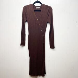 Madison & Hudson Long Sleeve Brown Ribbed Women's Sweater Midi Dress Size XS
